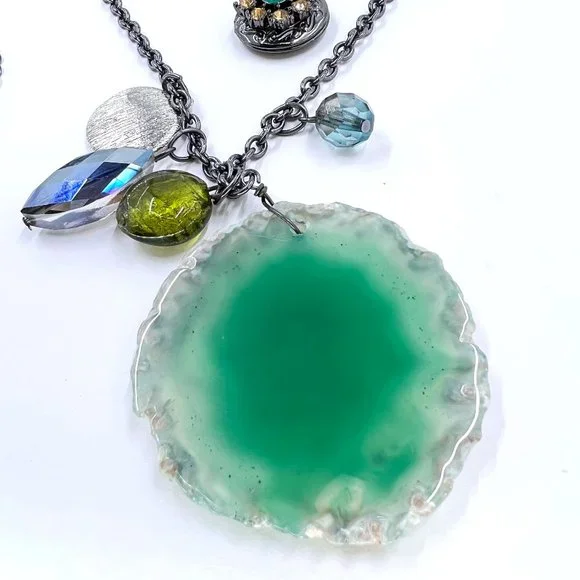 NWOT – Lane Bryant – Green Quartz Beaded Locket Gunmetal Tone 24” Necklace - Picture 6 of 10